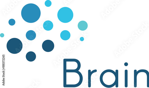 Genious brain, abstract blue circles medical and science vector logo template. Innovation development movement icon.