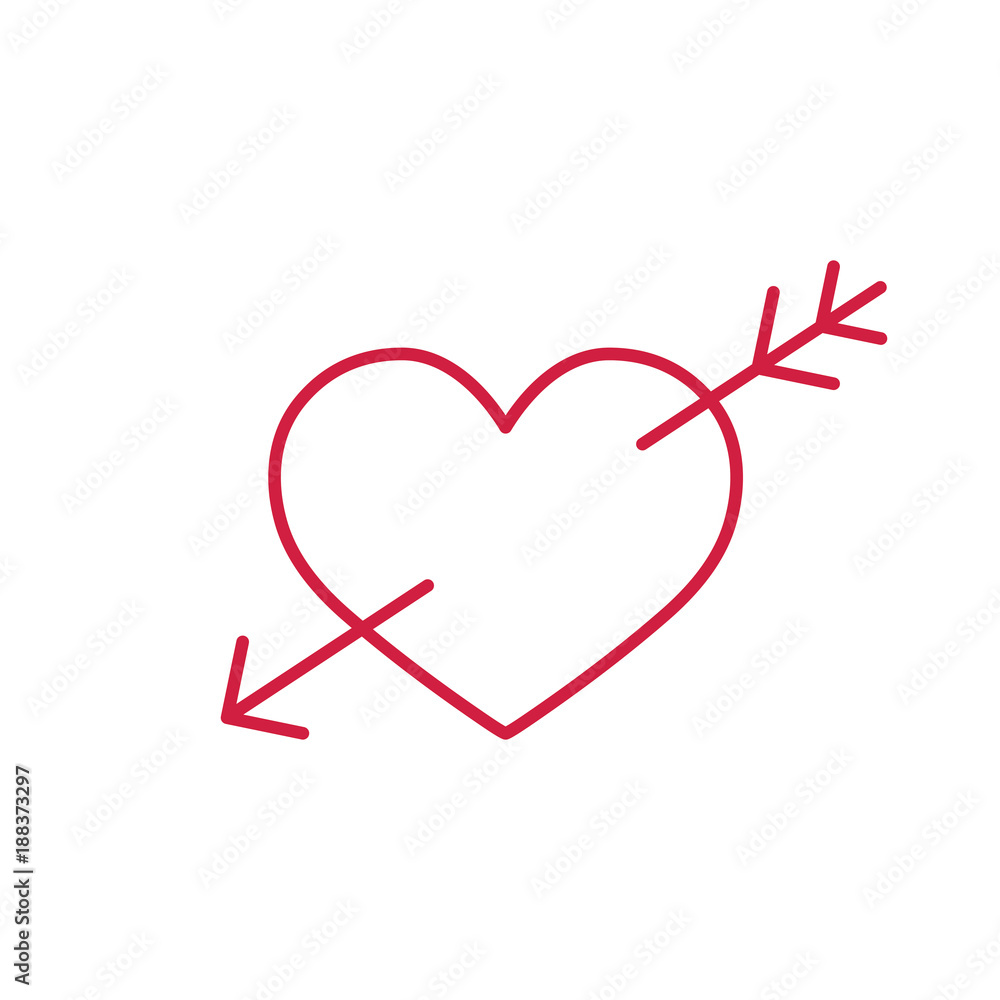 heart with arrow thin line red icon