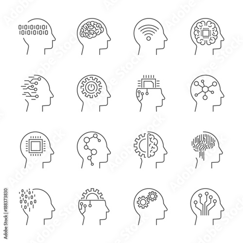 AI (artificial intelligence) icon set. Editable Stroke.