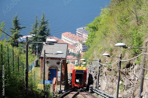 The cableway from Como to Brunate at Lake Como in sping, Italy photo
