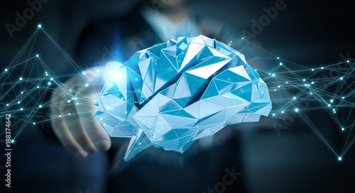 Businessman using digital x-ray human brain interface 3D rendering © sdecoret