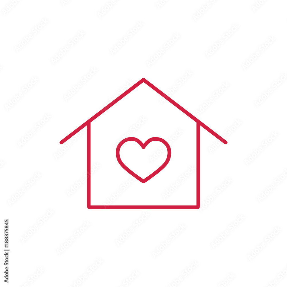 house with heart thin line red icon