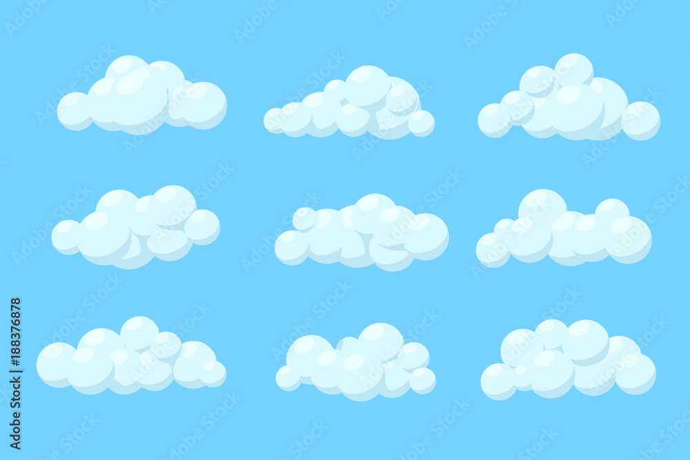 Set of cartoon vector clouds. Isolated Illustration on blue background. Set of cartoon vector clouds. Isolated Illustration on blue background.