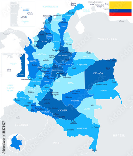Colombia - map and flag - Detailed Vector Illustration