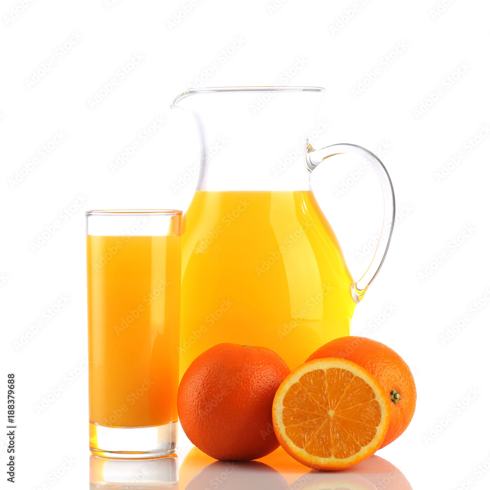 Fresh orange juice and oranges isolated on white Fresh orange juice and oranges isolated on white
