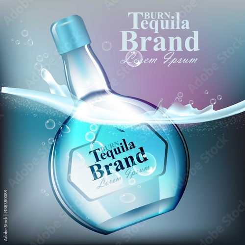 Tequilla glass bottle Vector realistic. product packaging mock up