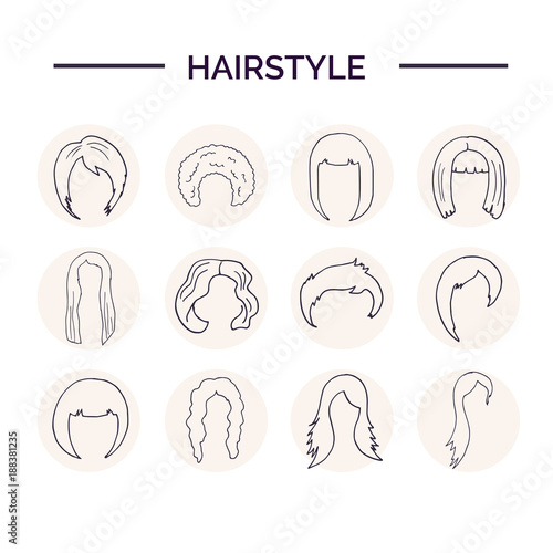 Hand drawn doodle hairstyle and haircut set.