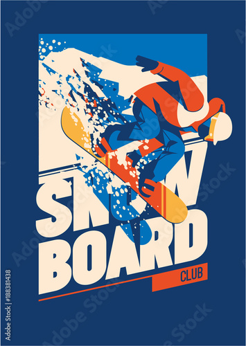Freeride snowboarder in motion. Sport poster or emblem
