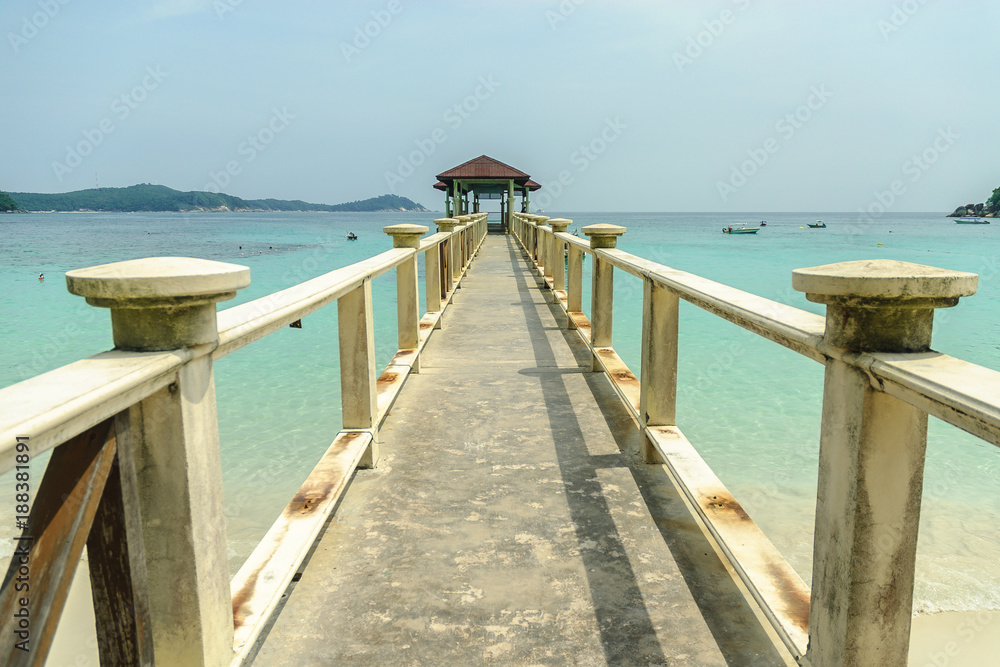 sight in perspective of a wharf in the island to Kiss in the islands Perhentian in Malaysia.