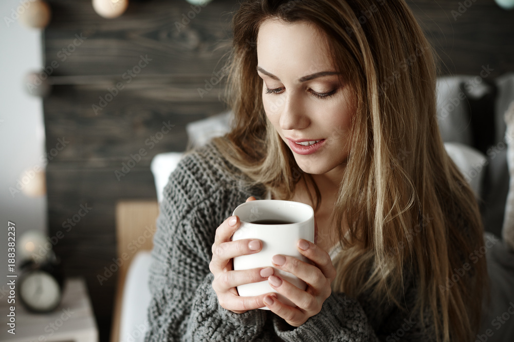 Attractive woman drinking morning coffee Attractive woman drinking morning coffee