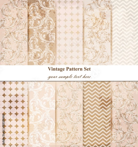 Damask patterns set Vector. Baroque ornament decor. Vintage background. Paste...