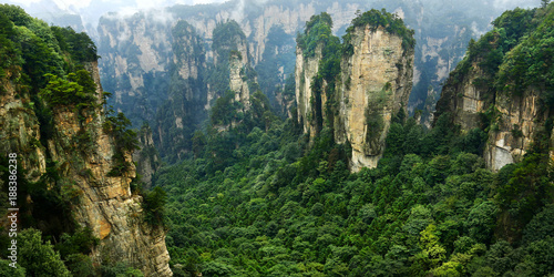 view of limestone cliff in Zhangjiajie national park, hunan,China