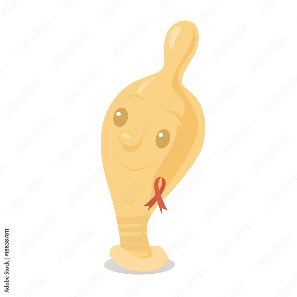 Fototapeta premium cute cartoon condom with aids ribbon