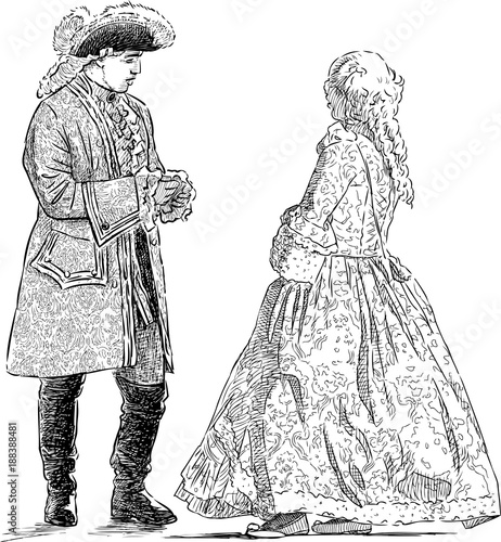 Gentleman and lady in the historical costumes