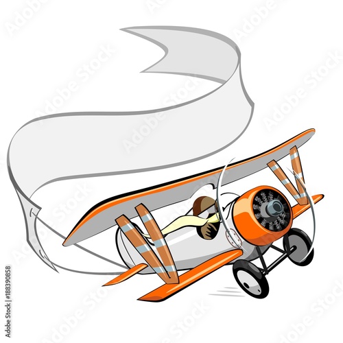 cartoon biplane with blank banner