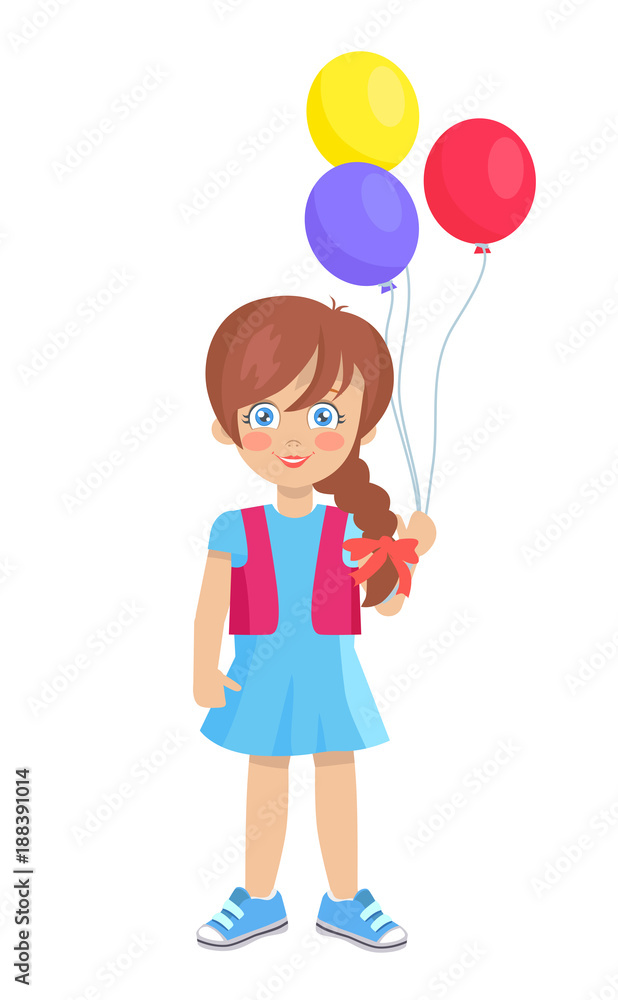 Brunette Doll Like Girl with Air Balloons Vector Brunette Doll Like Girl with Air Balloons Vector