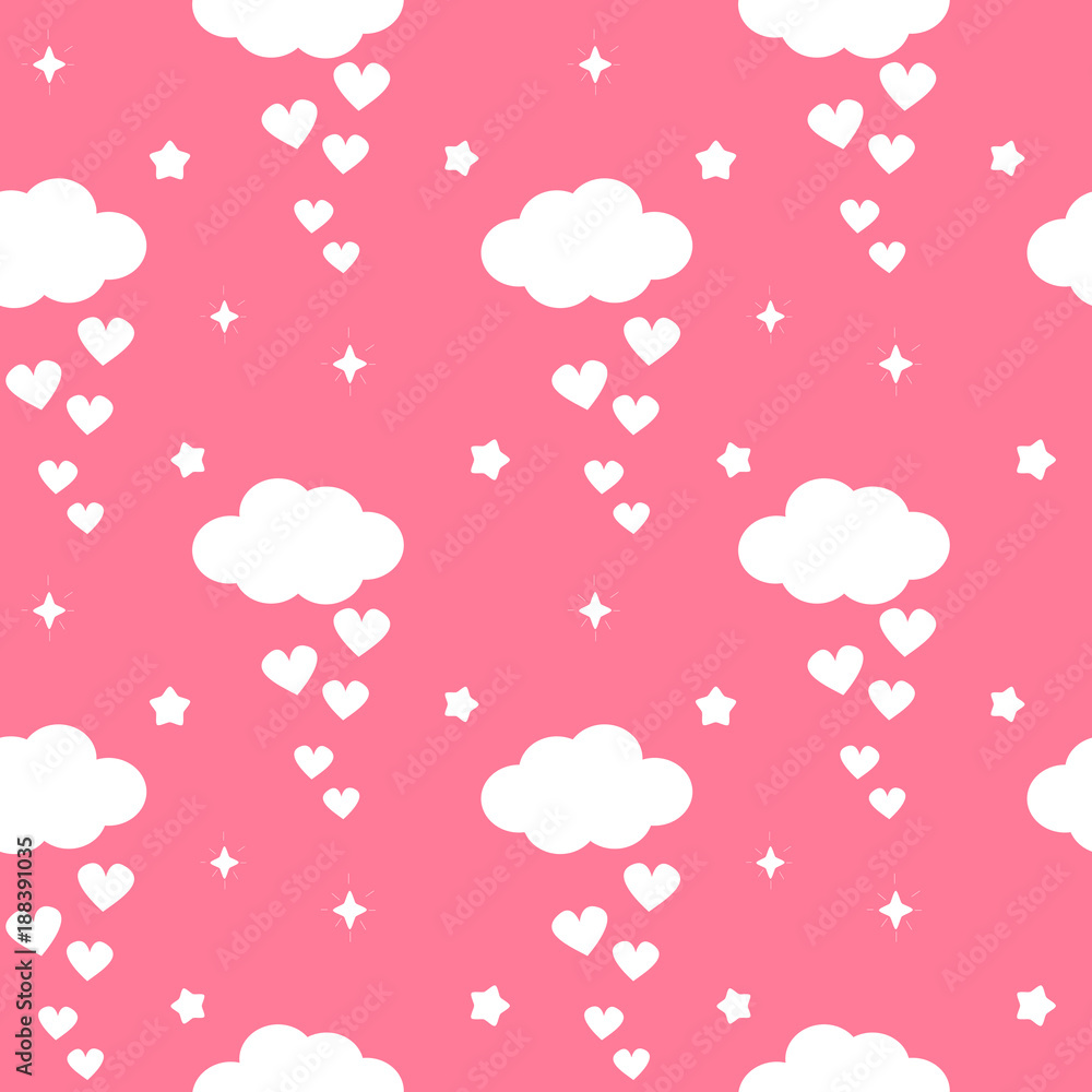 cute lovely romantic seamless vector pattern background illustration with clouds and hearts