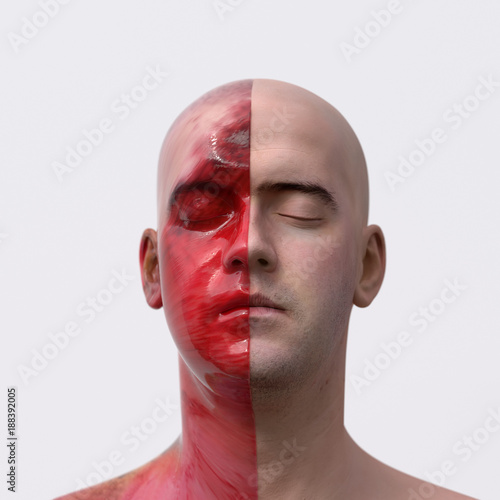 artificial man with a divided face