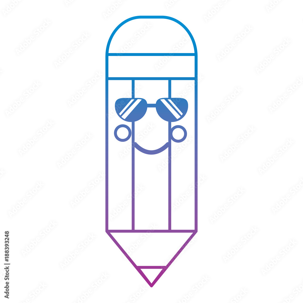 wooden pencil cute kawaii cartoon vector illustration blue and purple line design wooden pencil cute kawaii cartoon vector illustration blue and purple line design