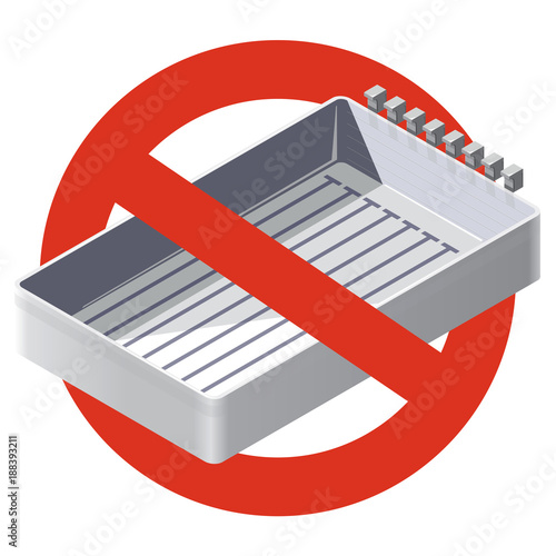 Prohibition of swimming. Strict ban on construction of swimming pool, forbid. Stop bathing caution. Vector swimming bath warning, white isolated background, isometric. Illustration for sport article.