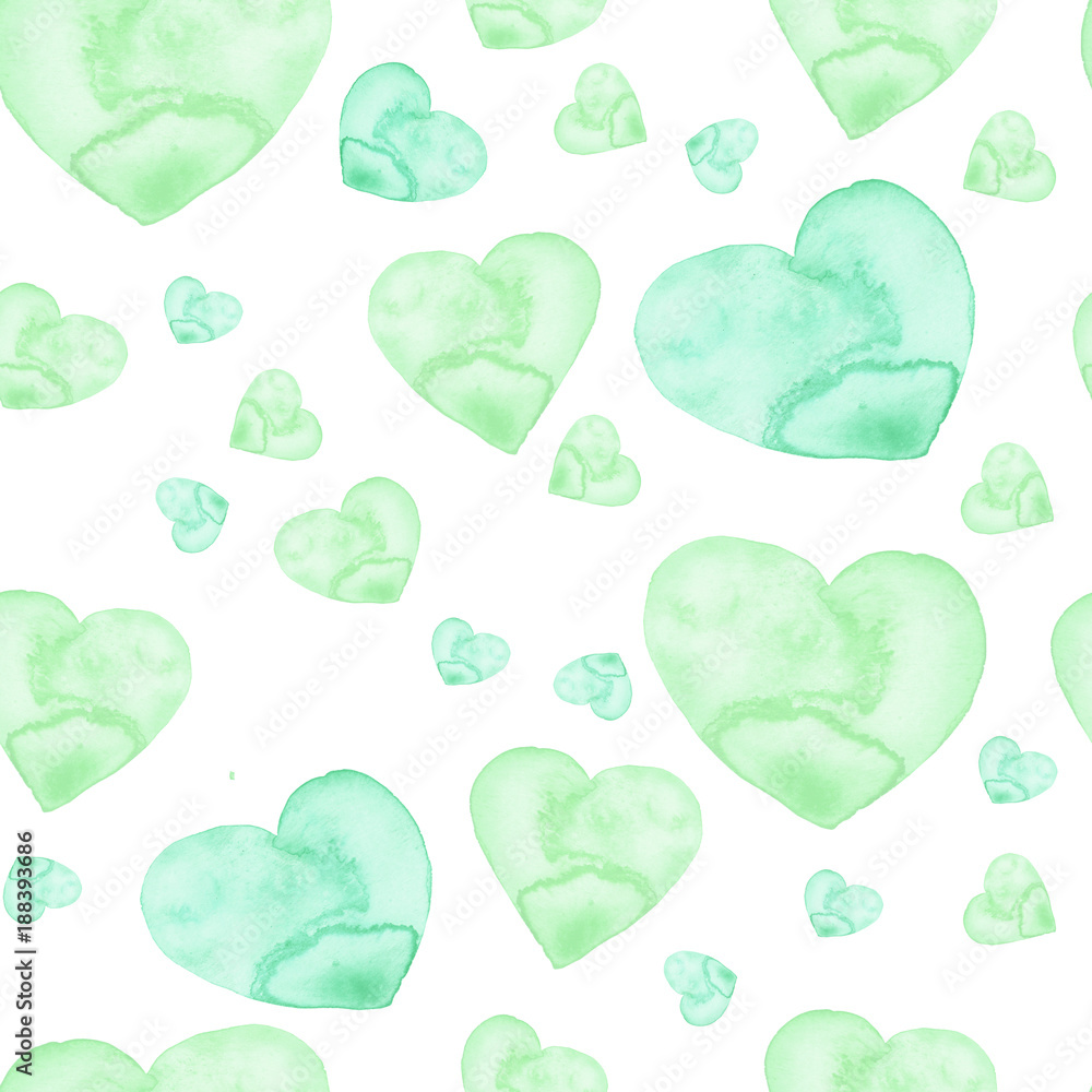Watercolor seamless pattern with a background of green heart. Art illustration for your design. Watercolor seamless pattern with a background of green heart. Art illustration for your design.