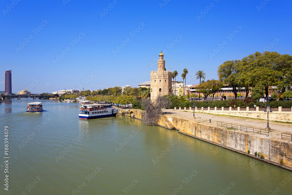 The famous Torre del Oro, the Moorish tower built to defend Sevill