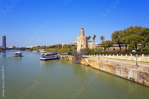 The famous Torre del Oro, the Moorish tower built to defend Sevill