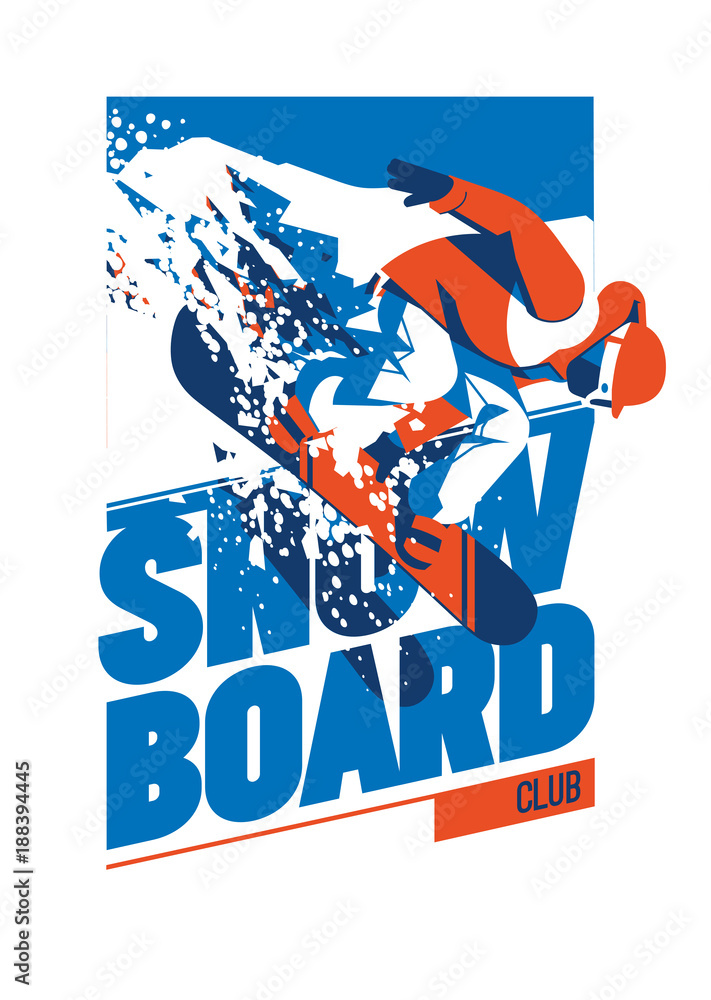 Fototapeta premium Freeride snowboarder in motion. Sport poster or emblem