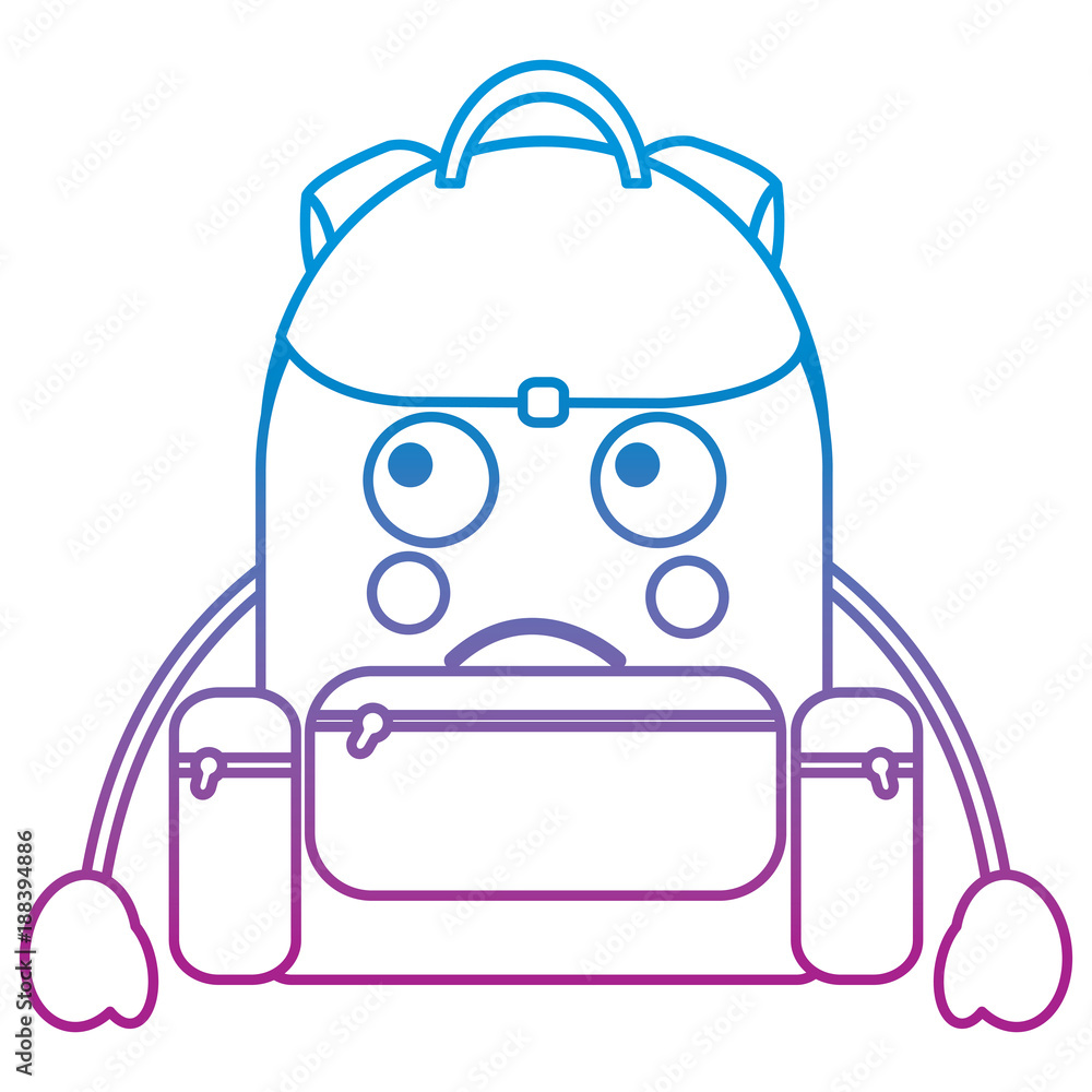 school backpack kawaii cartoon character vector illustration blue and purple line design school backpack kawaii cartoon character vector illustration blue and purple line design