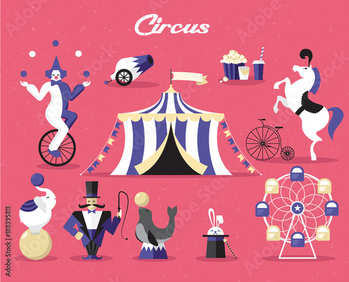 Circus elements set. Vector illustration on a circus theme