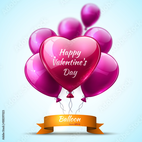 Pink detailed 3d balloons Valentine Day realistic Vector