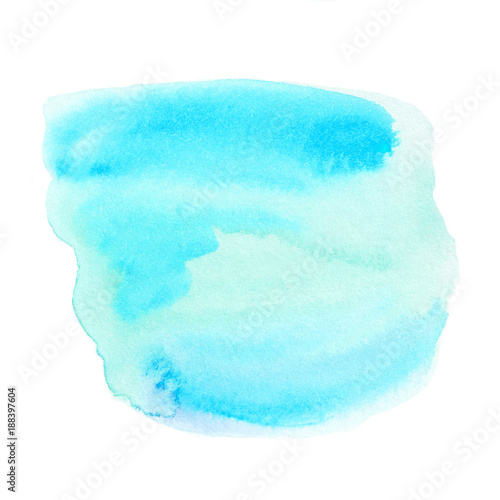 Blue watercolor background as texture or background. Teal or turquoise Watercolour spot.