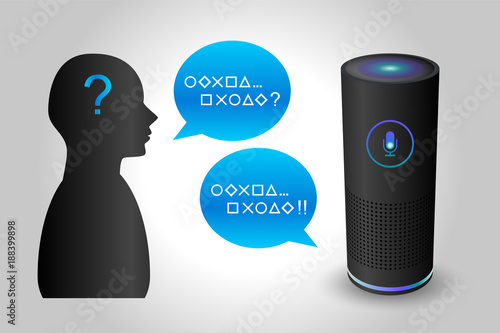 音声コントロールスマートスピーカー黒色と人