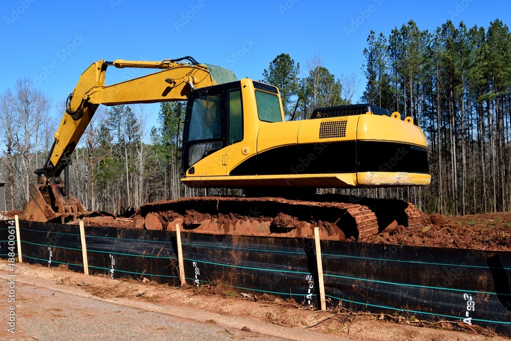 Backhoe at construction site