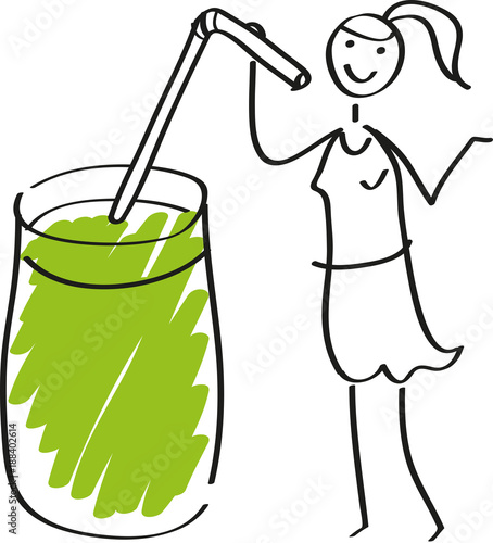Strichfigur, Frau ernährt sich gesund, vegan, grüner Smoothie