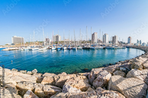 Yachts and boats in Tel-Aviv marina.