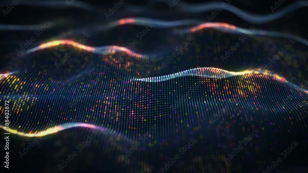 Abstract glowing virtual neural network. Futuristic coding or Artificial Intelligence concept. Seamless loop 3D animation rendered with DOF 4k (4096x2304)

