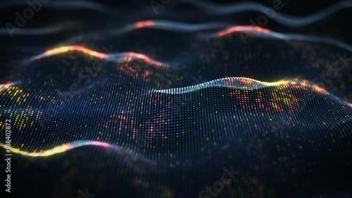 Abstract glowing virtual neural network. Futuristic coding or Artificial Intelligence concept. Seamless loop 3D animation rendered with DOF 4k (4096x2304)

