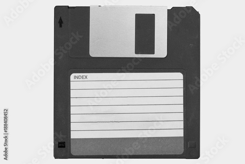 Front of an old magnetic disket on white background