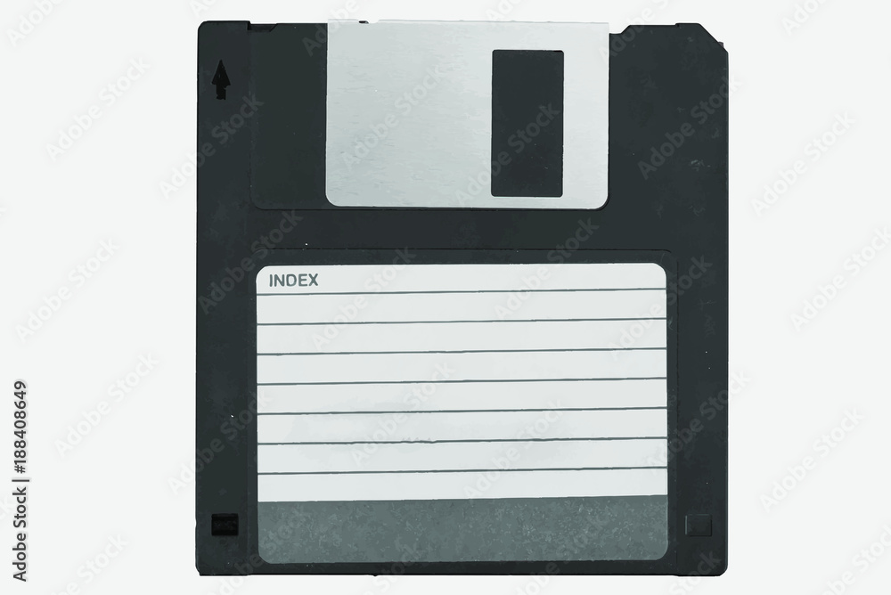 Front of an old magnetic disket on white background