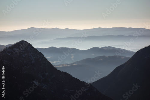 High mountain in morning time. Beautiful natural landscape. Stara planina, Balkan mountain, Bulgaria