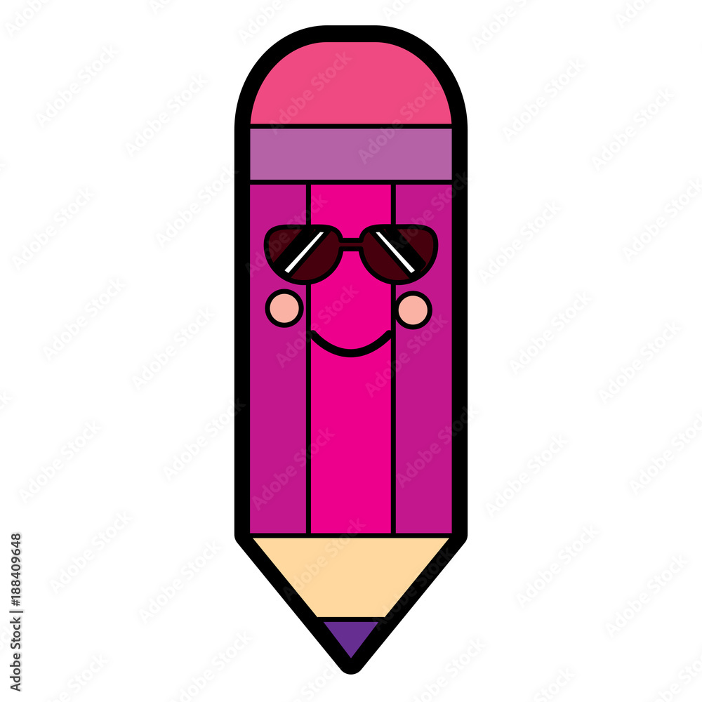 pencil with sunglasses school supplies kawaii icon image vector illustration design pencil with sunglasses school supplies kawaii icon image vector illustration design