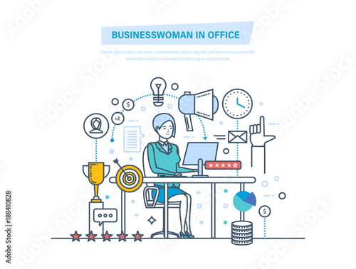 Businesswoman in office. Women working in office at work desk.
