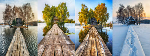 four seasons. picturesque small house on a small island