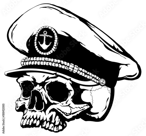 The human skull in captain's cap.