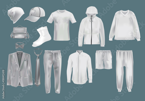 Set mockup men s clothes. Template fashion clothes cap mockups.