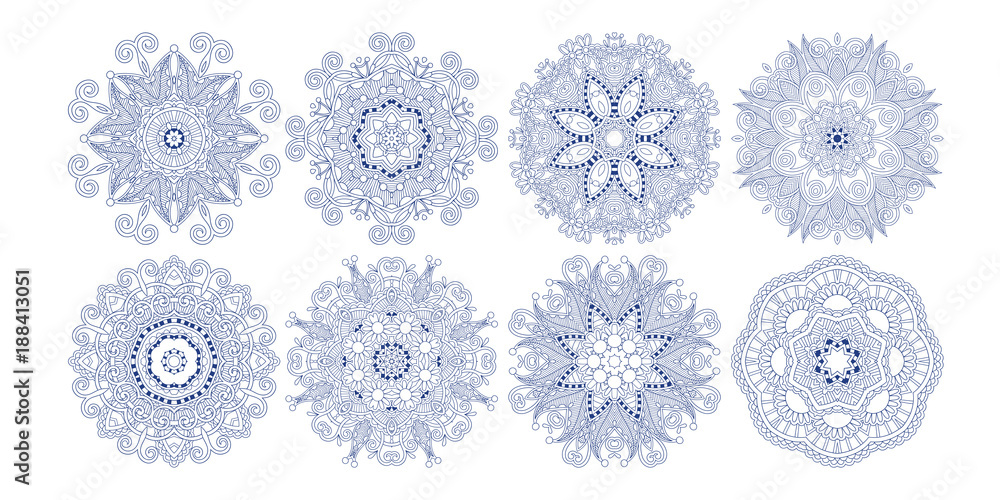 set of decorative circle patterns, ethnic flower paisley design set of decorative circle patterns, ethnic flower paisley design