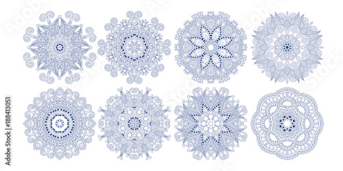 set of decorative circle patterns, ethnic flower paisley design