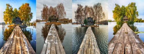 Fototapeta Naklejka Na Ścianę i Meble -  four seasons. picturesque small house on a small island