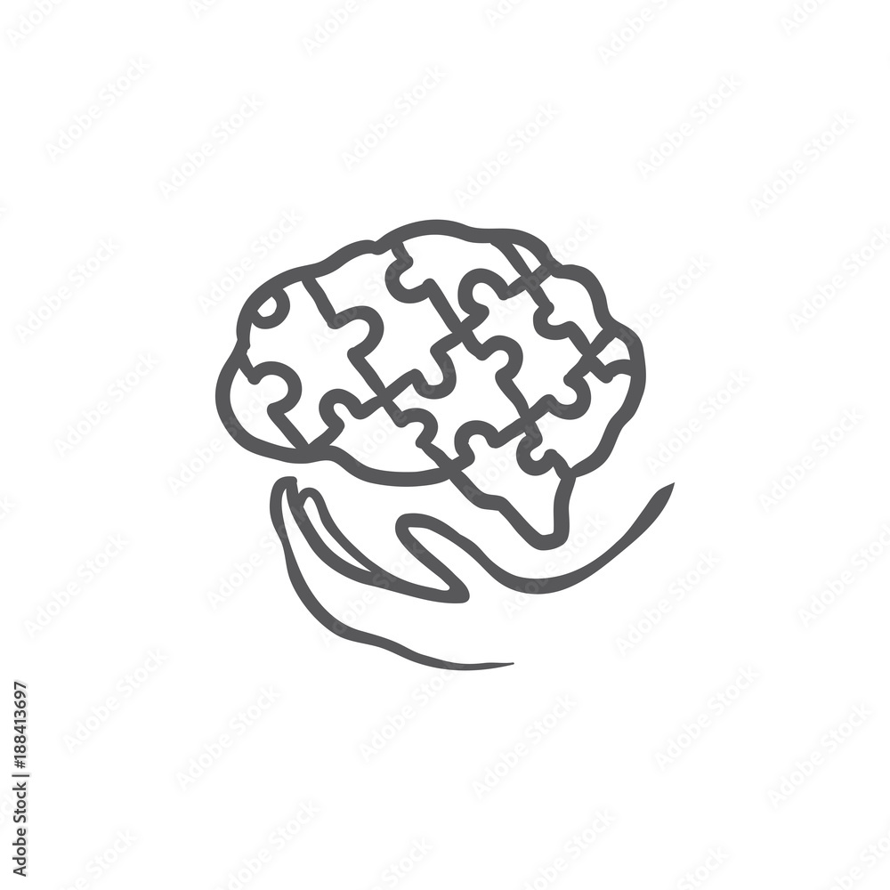 Fototapeta premium Brain Jigsaw Puzzle with Hand Care